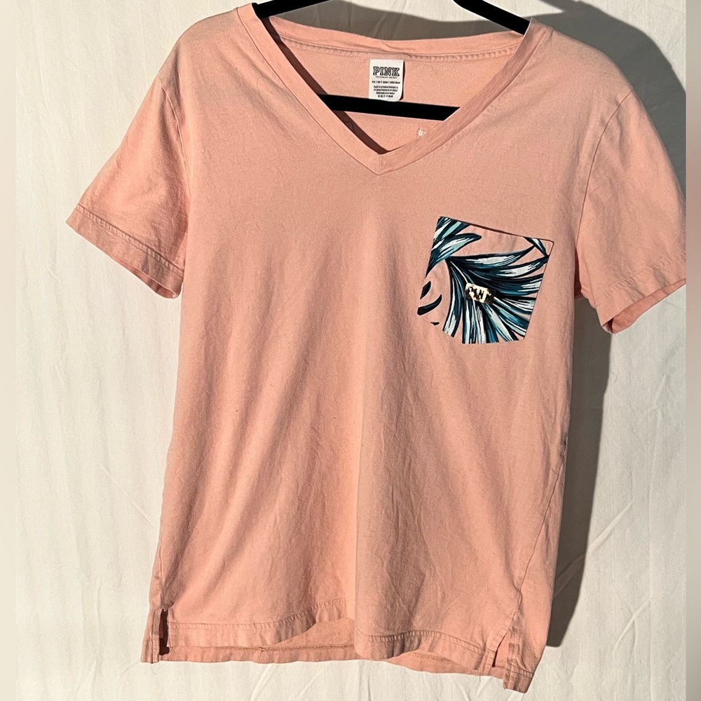 PINK Size XS pocket tee with sequined design on back.  Blush color